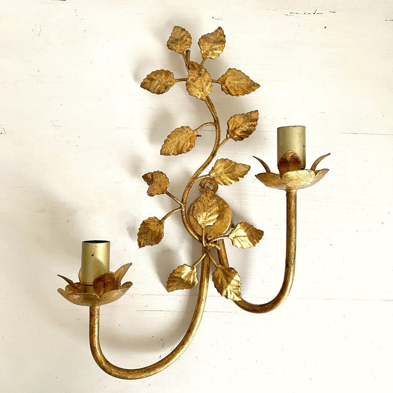 vintage-1970s Florentine gilt tole wall light Hans Kögl style-Sweet Antik