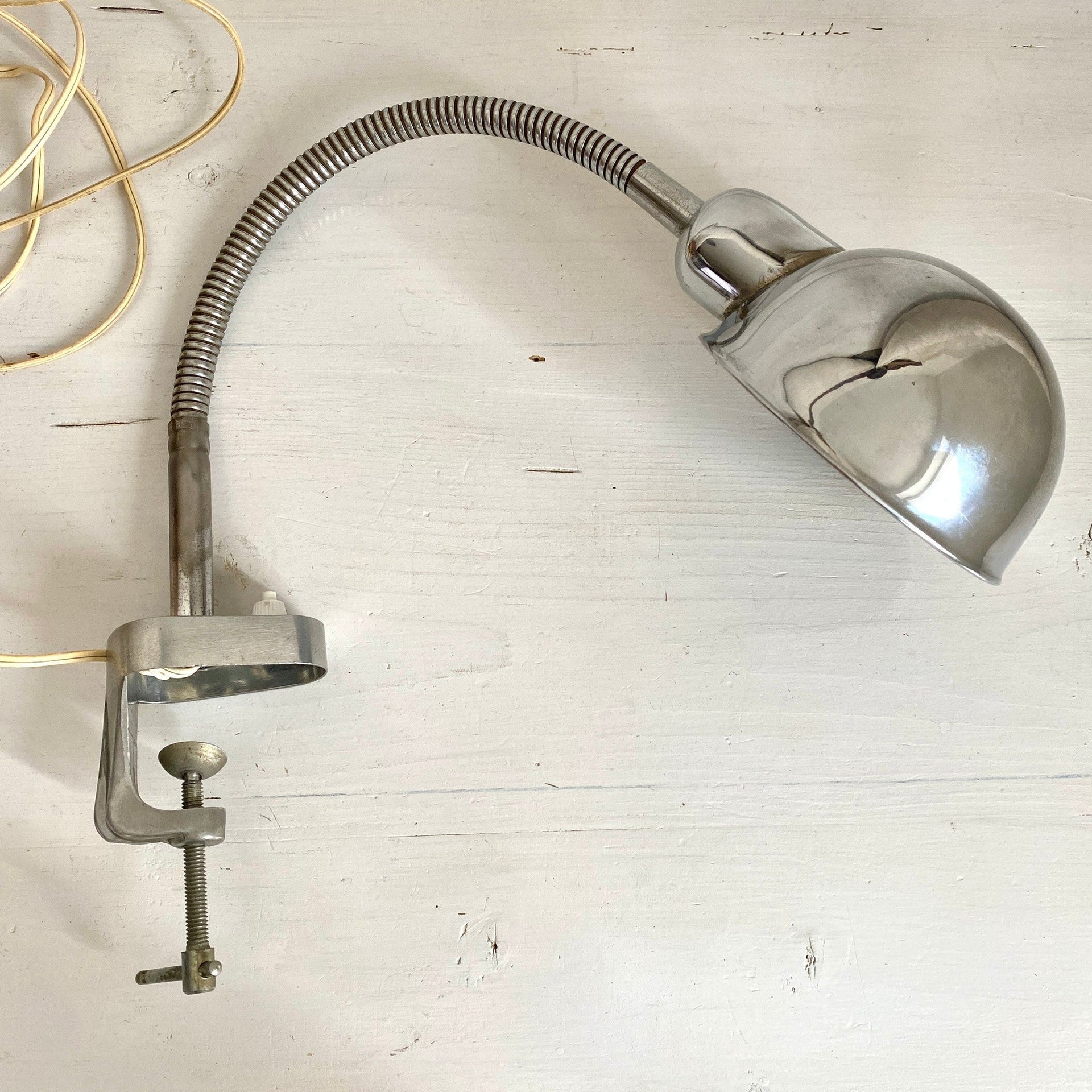 vintage-50s chromed clamp lamp gooseneck German industrial vintage-Sweet Antik