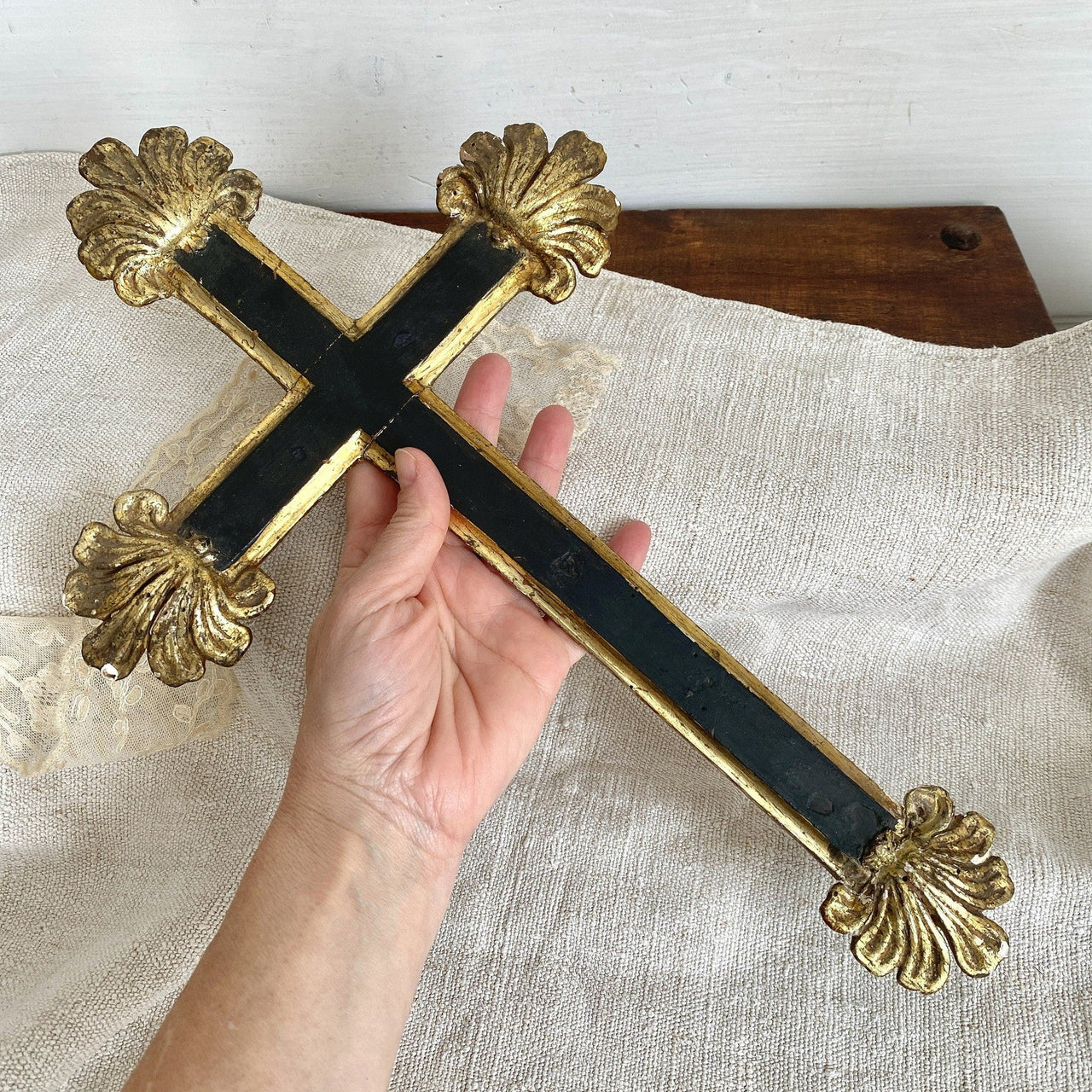 vintage-Antique giltwood black cross 18th century-Sweet Antik