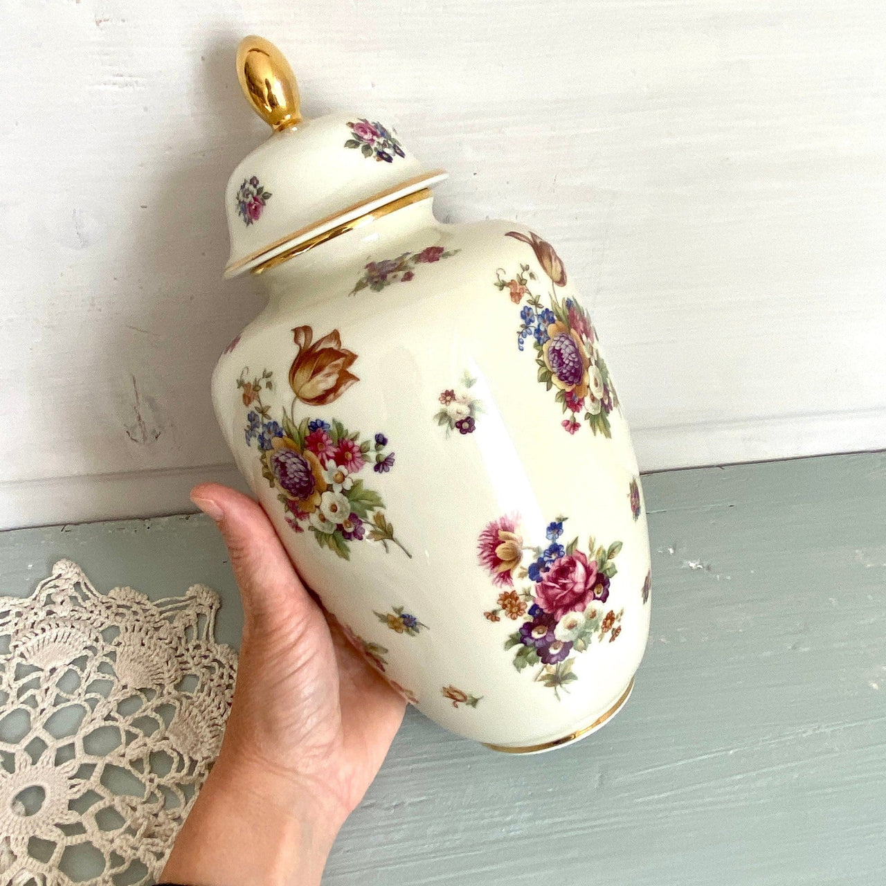 vintage-German porcelain lidded vase Hertel Jacob 1950s-Sweet Antik