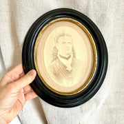 sweetantik-Pair antique black wood oval frames 1800s Biedermeier portrait photos-Sweet Antik