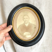 sweetantik-Pair antique black wood oval frames 1800s Biedermeier portrait photos-Sweet Antik