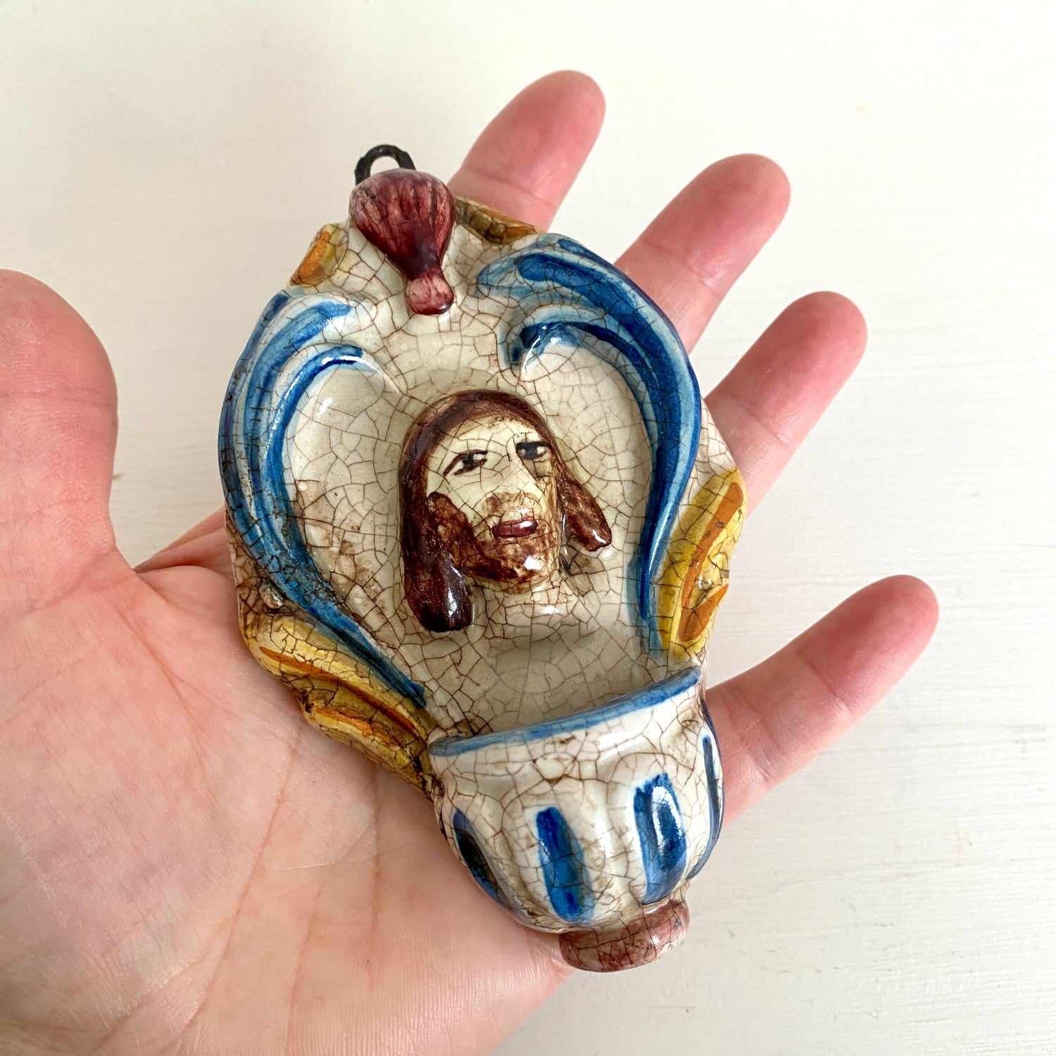 Vintage holy water font Jesus Christ Caltagirone ceramics-original-vintage-Sweet Antik