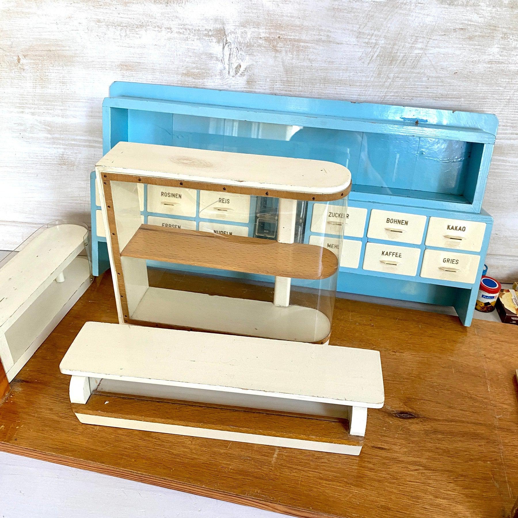 vintage-Mid-century Dollhouse Grocery Store with Products German US Zone-Sweet Antik