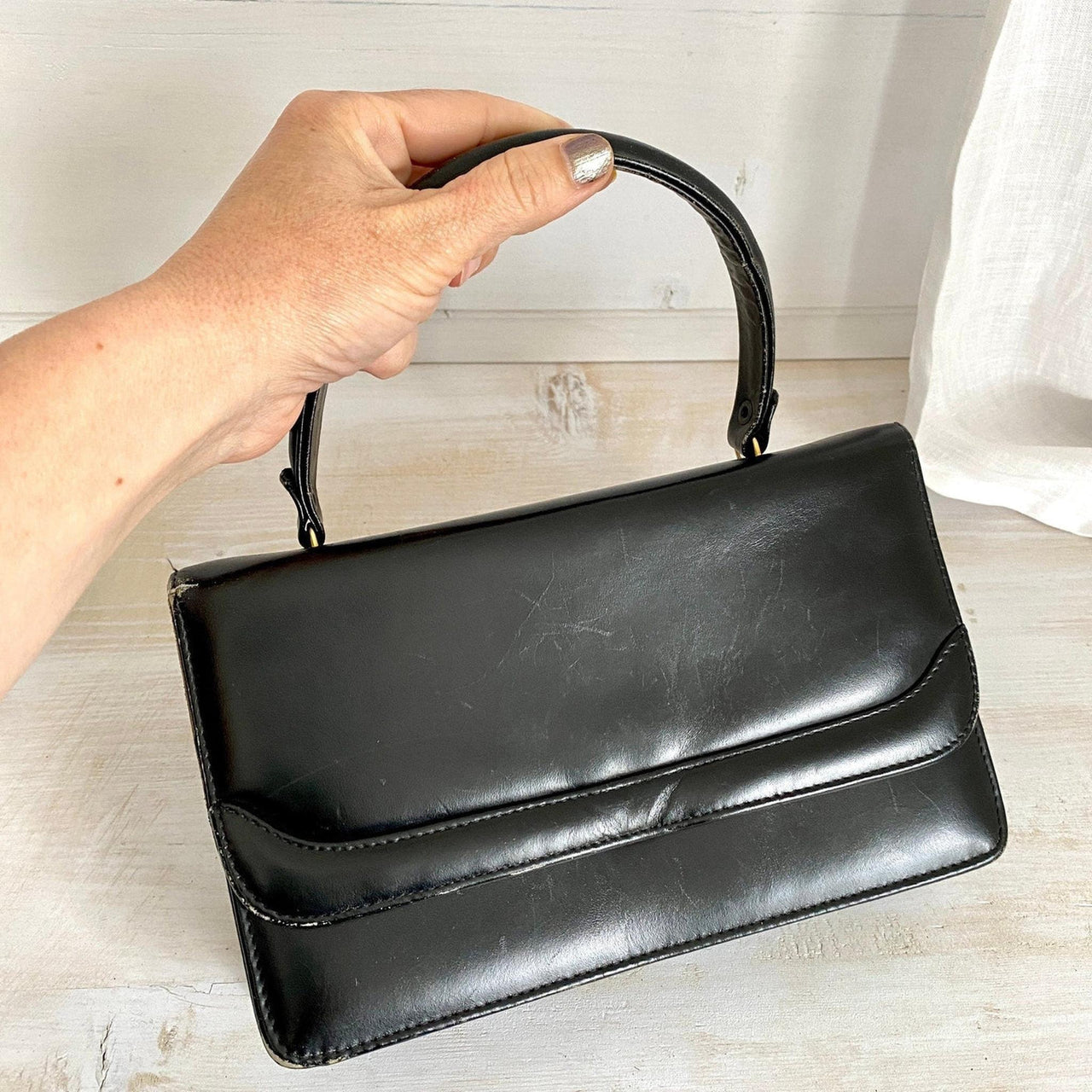 50er Damentasche Leder Handtasche schwarz
