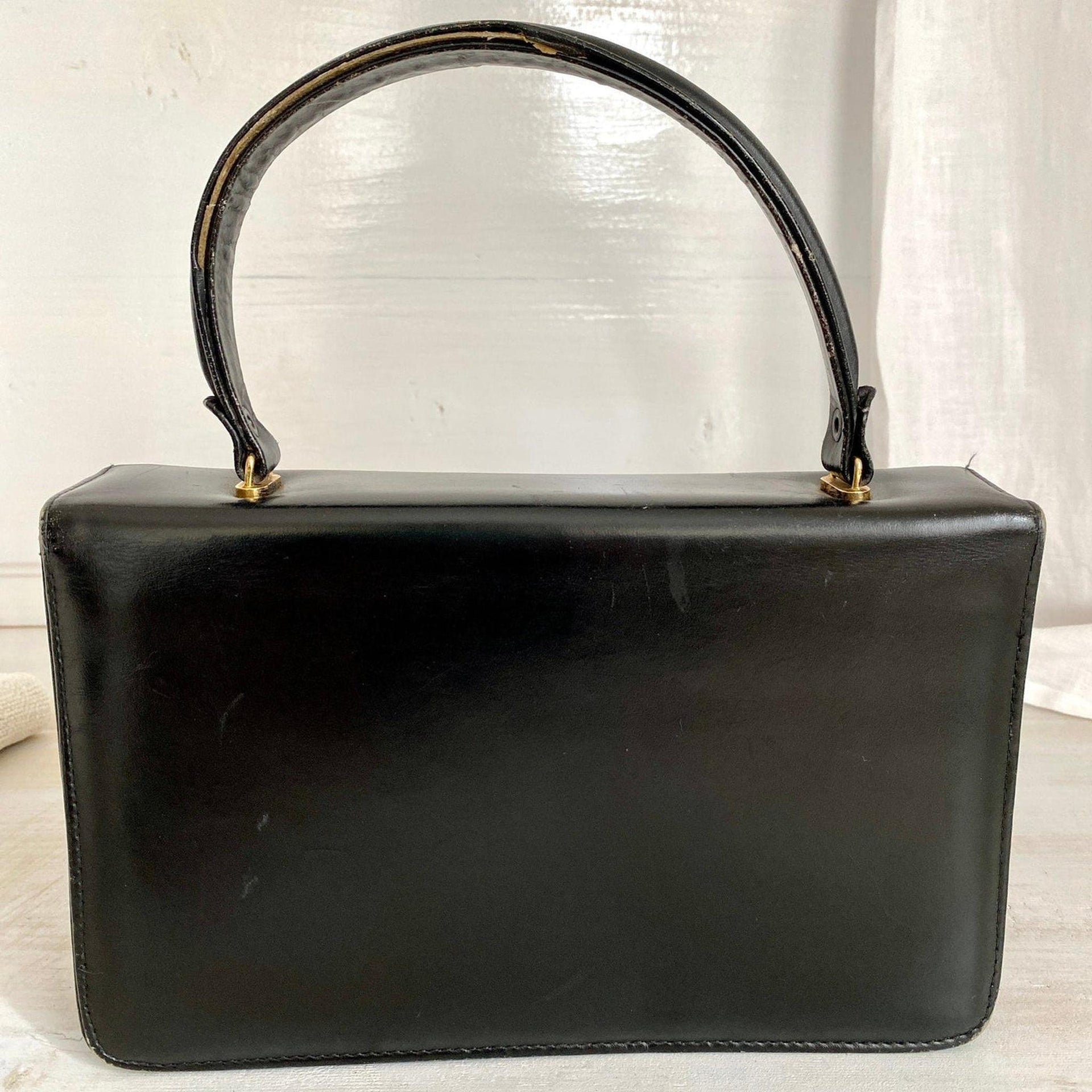 50er Damentasche Leder Handtasche schwarz