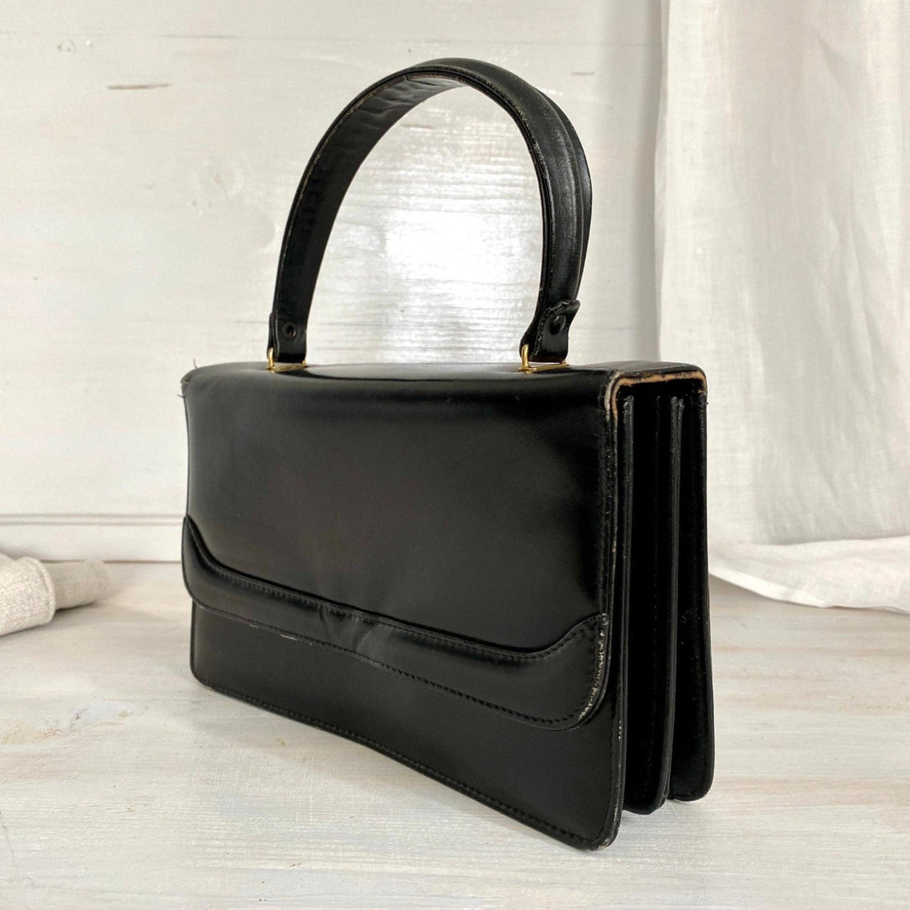 50er Damentasche Leder Handtasche schwarz