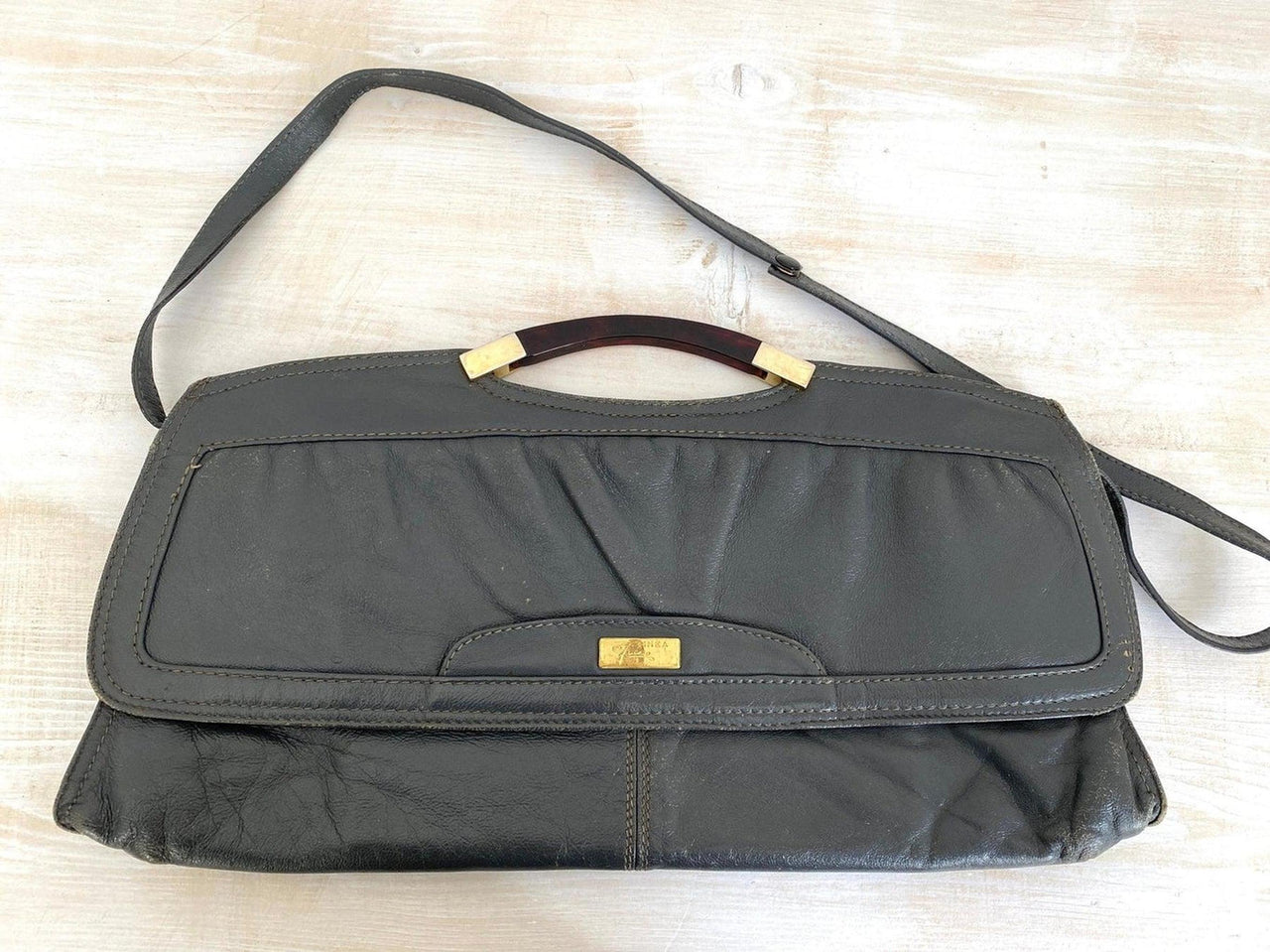 70er Lederhandtasche mit Acrylgriff "Linea Franco" Italien