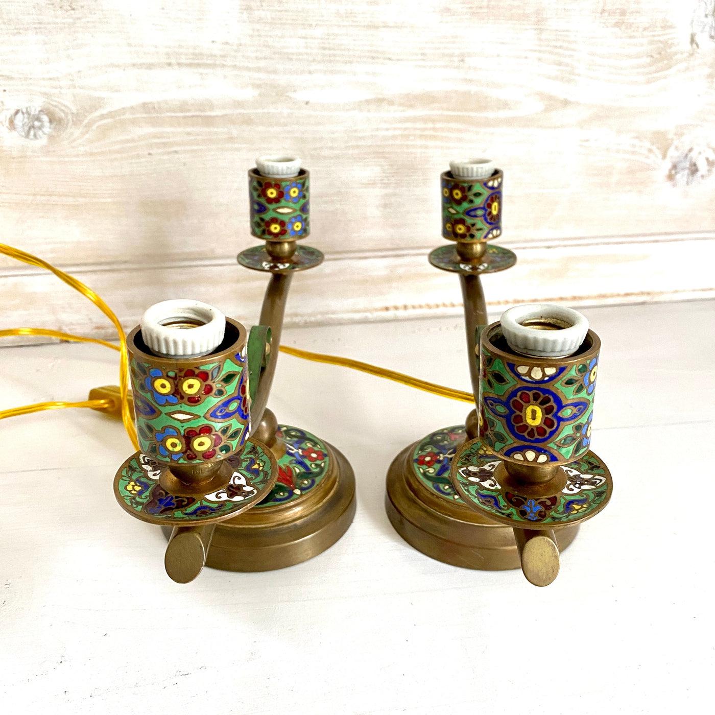 Antique Art Deco cloisonné bedside lamps 1930s-Sweet Antik