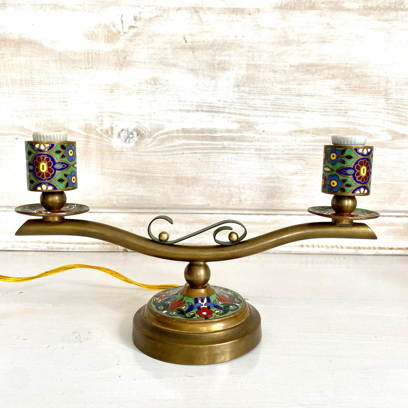 Antique Art Deco cloisonné bedside lamps 1930s-Sweet Antik