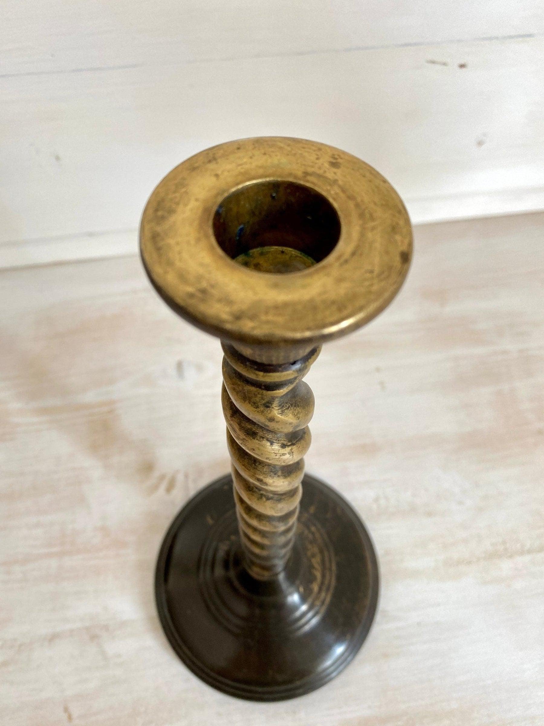 Antique Barley twist brass candlestick-vintage-Candle Holder-SweetAntik