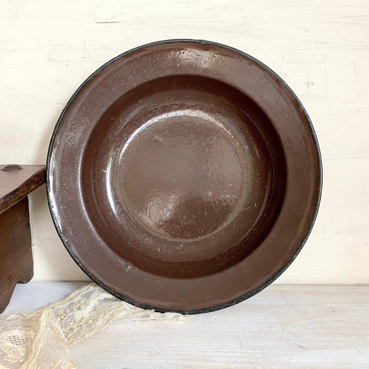 Antique brown enamel plate-vintage-enamelware-SweetAntik