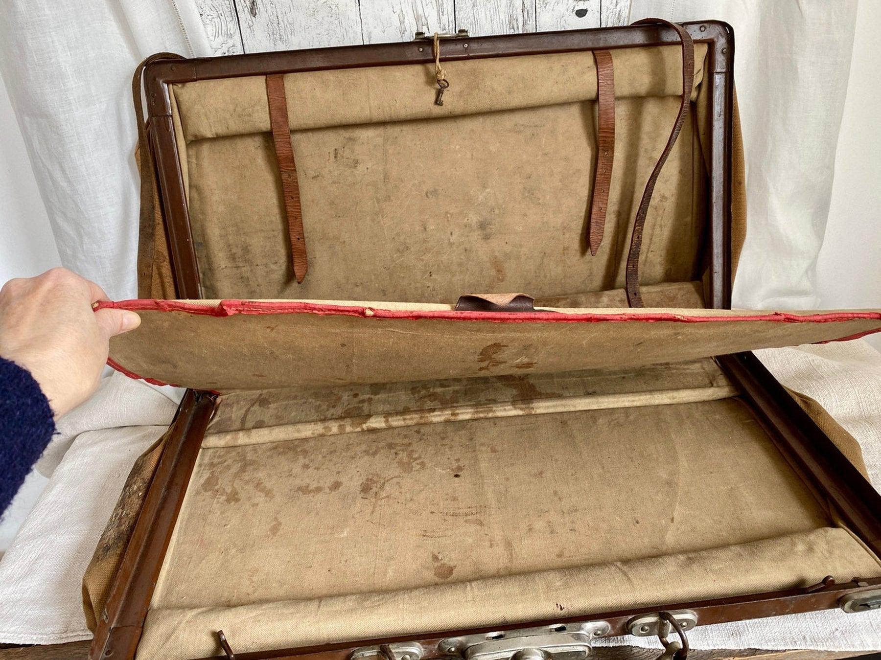 Antique canvas Gladstone bag foldable travel suitcase 1800s SweetAntik