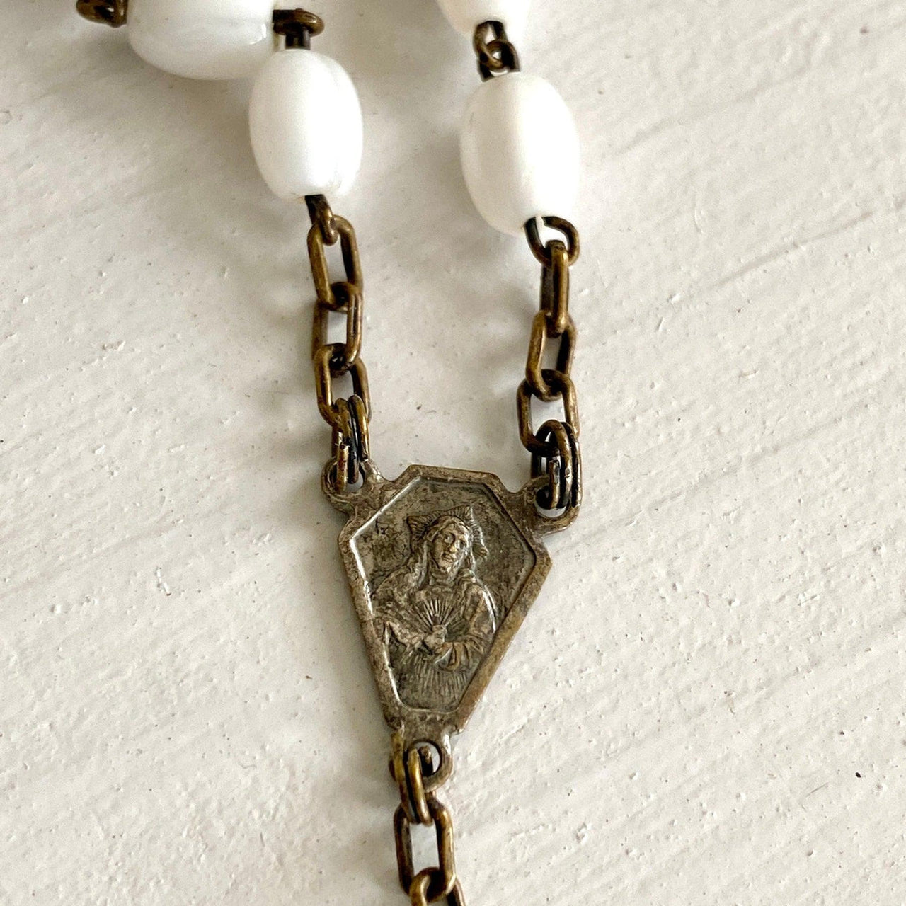 Antique glass rosary Our Lady of Carmel, 1930s-vintage religious-SweetAntik