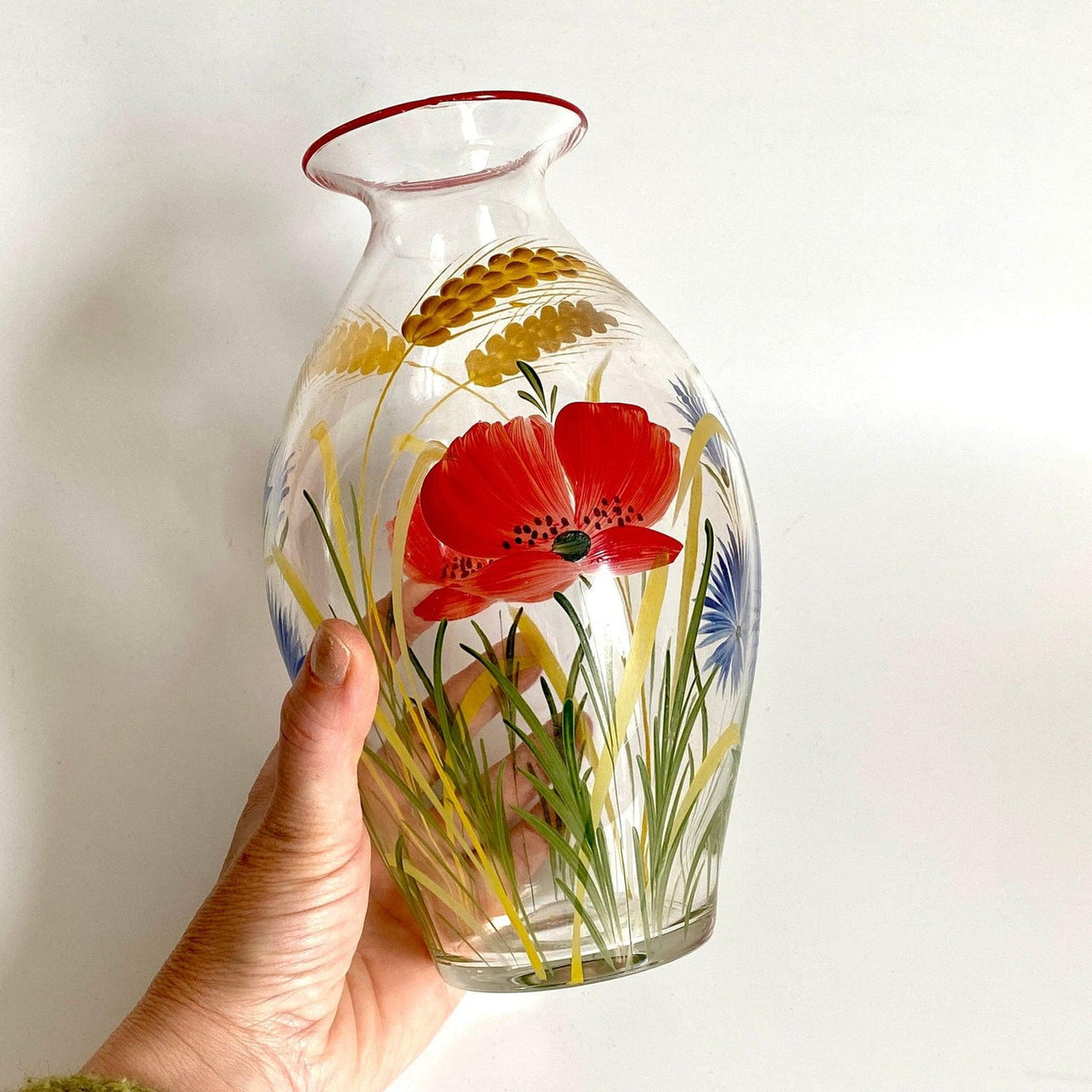 Antique hand painted blown glass vase, 19th century-vintage-glassware-SweetAntik