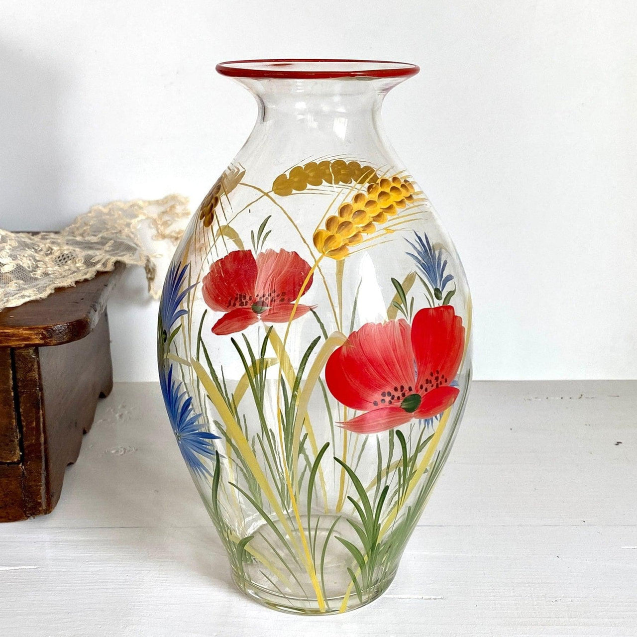 Antique hand painted blown glass vase, 19th century-vintage-glassware-SweetAntik