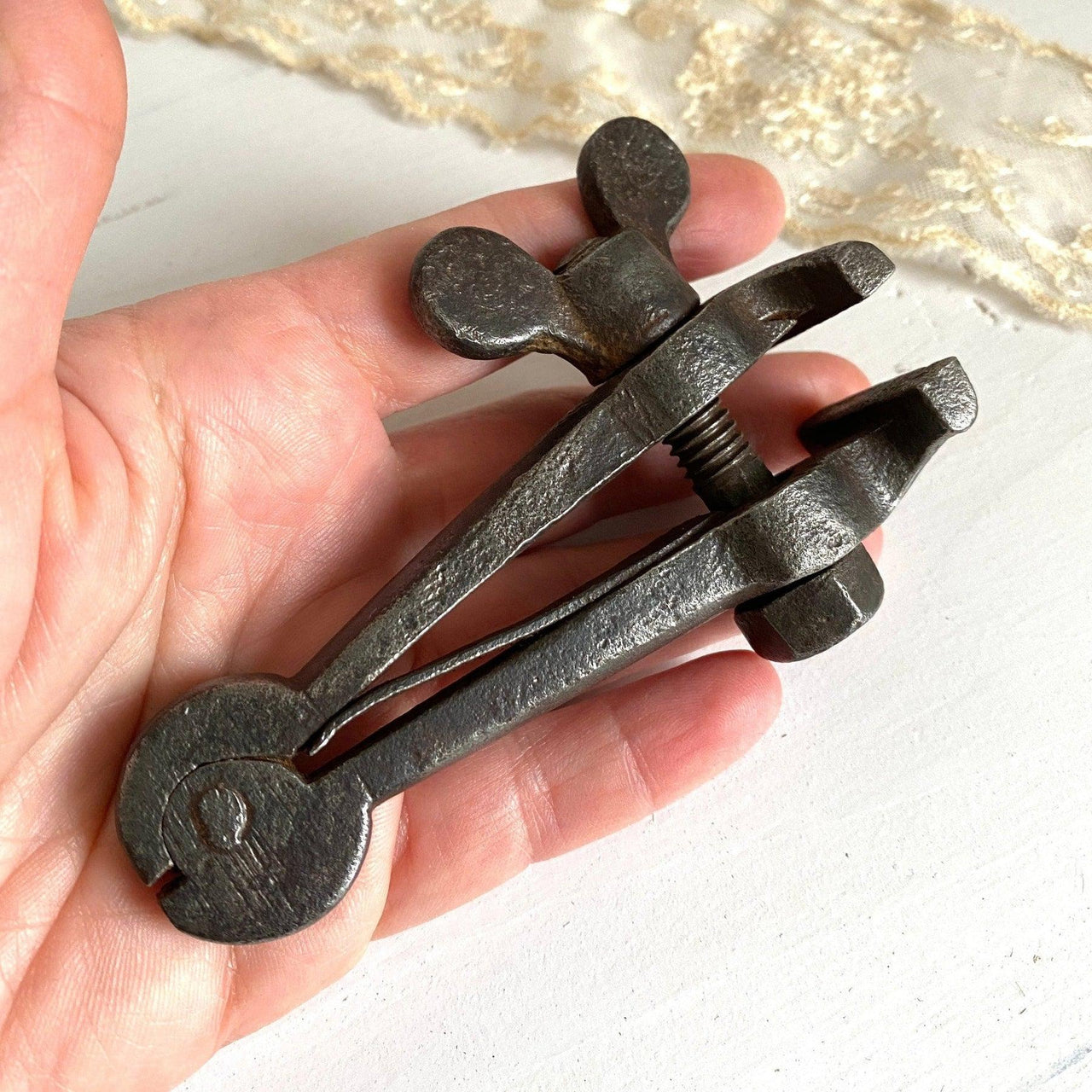 Antique hand vise, forged screw clamp tool, 1900s-vintage tools-SweetAntik