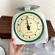 Antique kitchen scale KRUPS with two enameled bowls, 1940s-vintage scales-SweetAntik