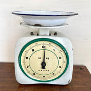 Antique kitchen scale KRUPS with two enameled bowls, 1940s-vintage scales-SweetAntik