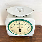 Antique kitchen scale KRUPS with two enameled bowls, 1940s-vintage scales-SweetAntik