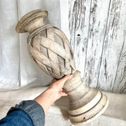 Antique large carved lamp base, distressed urn shaped wooden vase-vintage home decor-SweetAntik