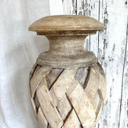 Antique large carved lamp base, distressed urn shaped wooden vase-vintage home decor-SweetAntik