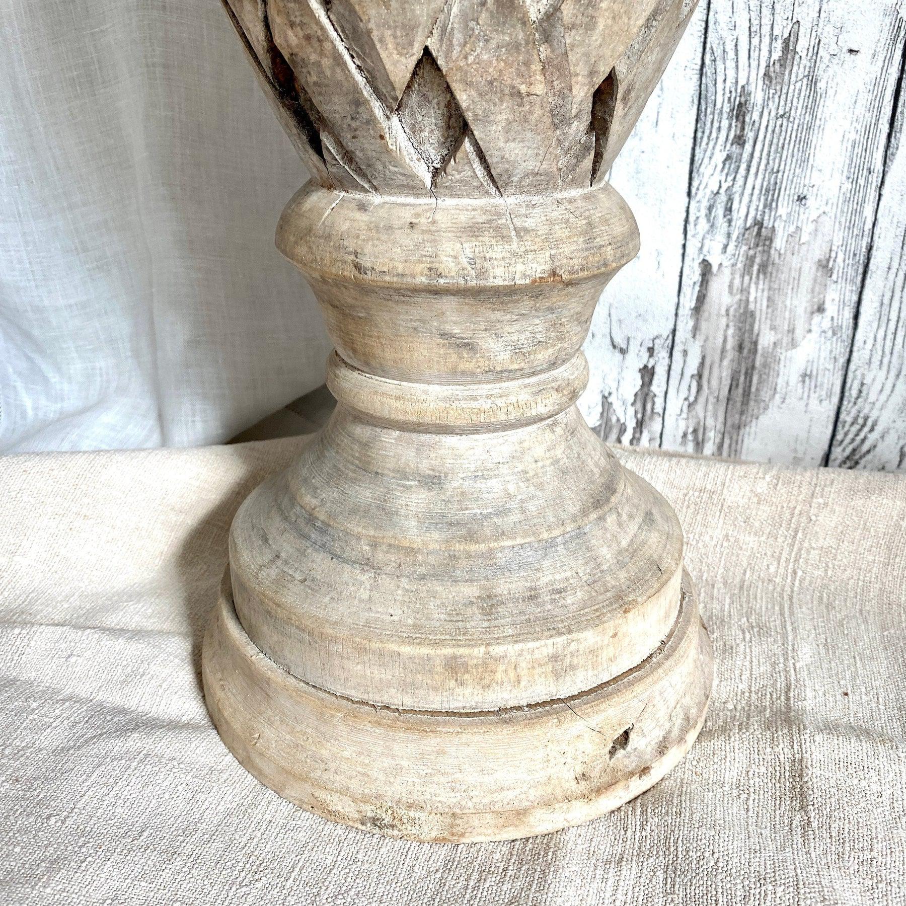 Antique large carved lamp base, distressed urn shaped wooden vase-vintage home decor-SweetAntik