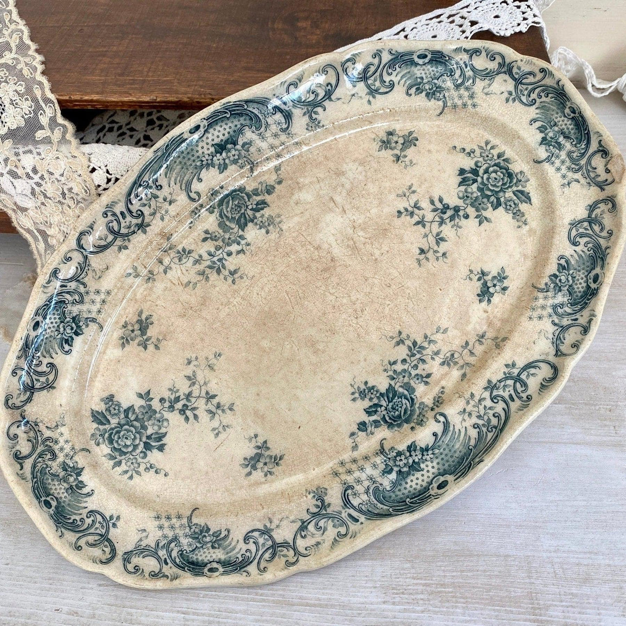 Antique oval serving platter Villeroy & Boch Mettlach Valeria decor, 1894-vintage-transferware-SweetAntik