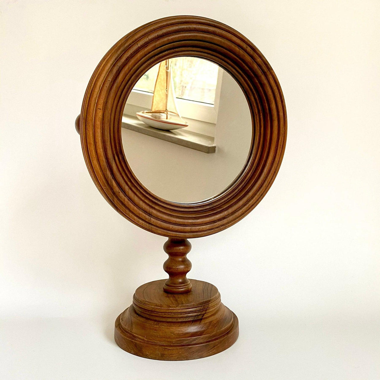 Antique wooden shaving mirror, table mirror with pedestal, 1800s-vintage-SweetAntik