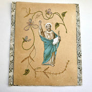 Bestickte Heiligenkarte Antik Hl. Paulus Klosterarbeit, um 1930.