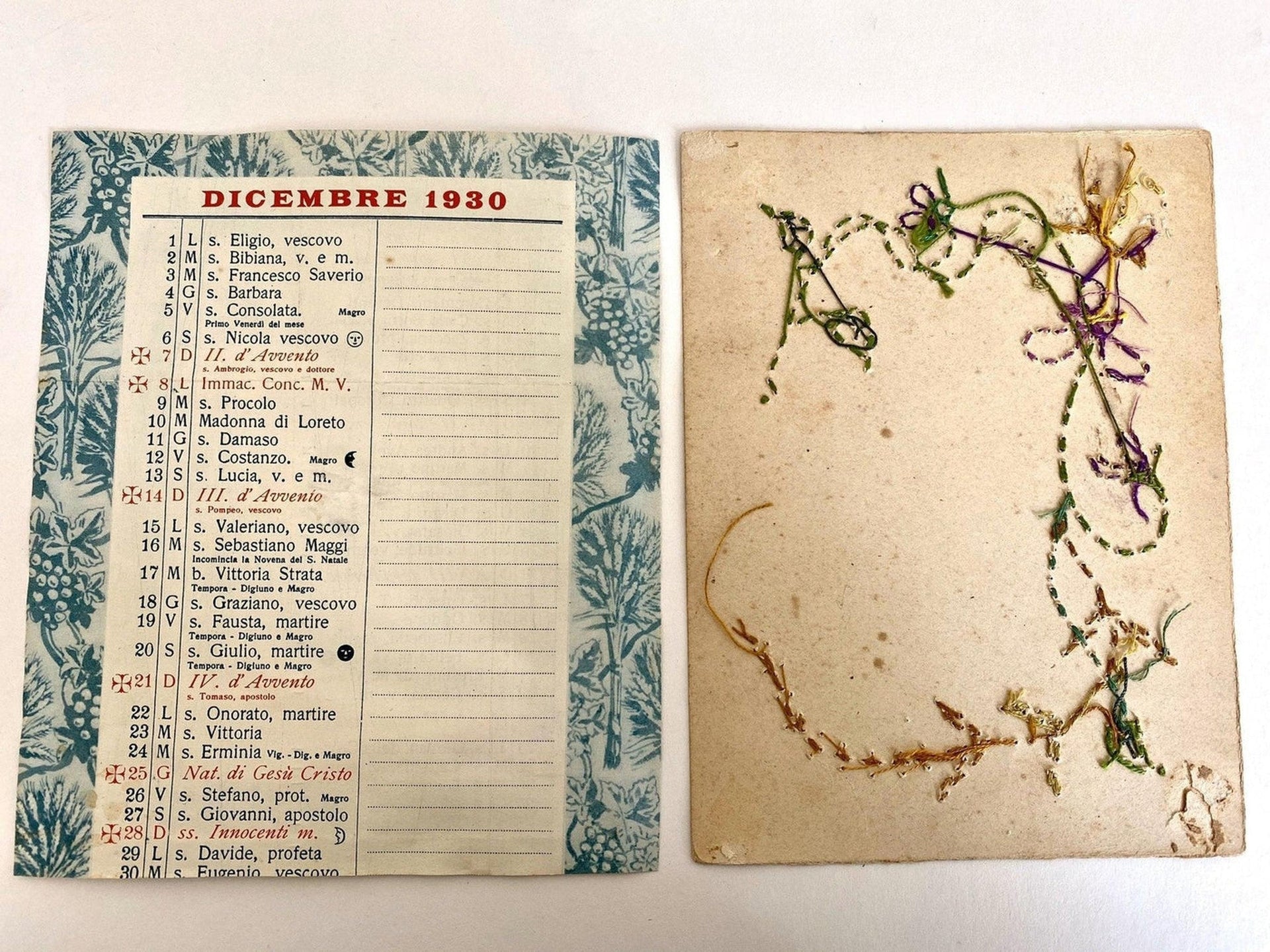 Bestickte Heiligenkarte Antik Hl. Paulus Klosterarbeit, um 1930.