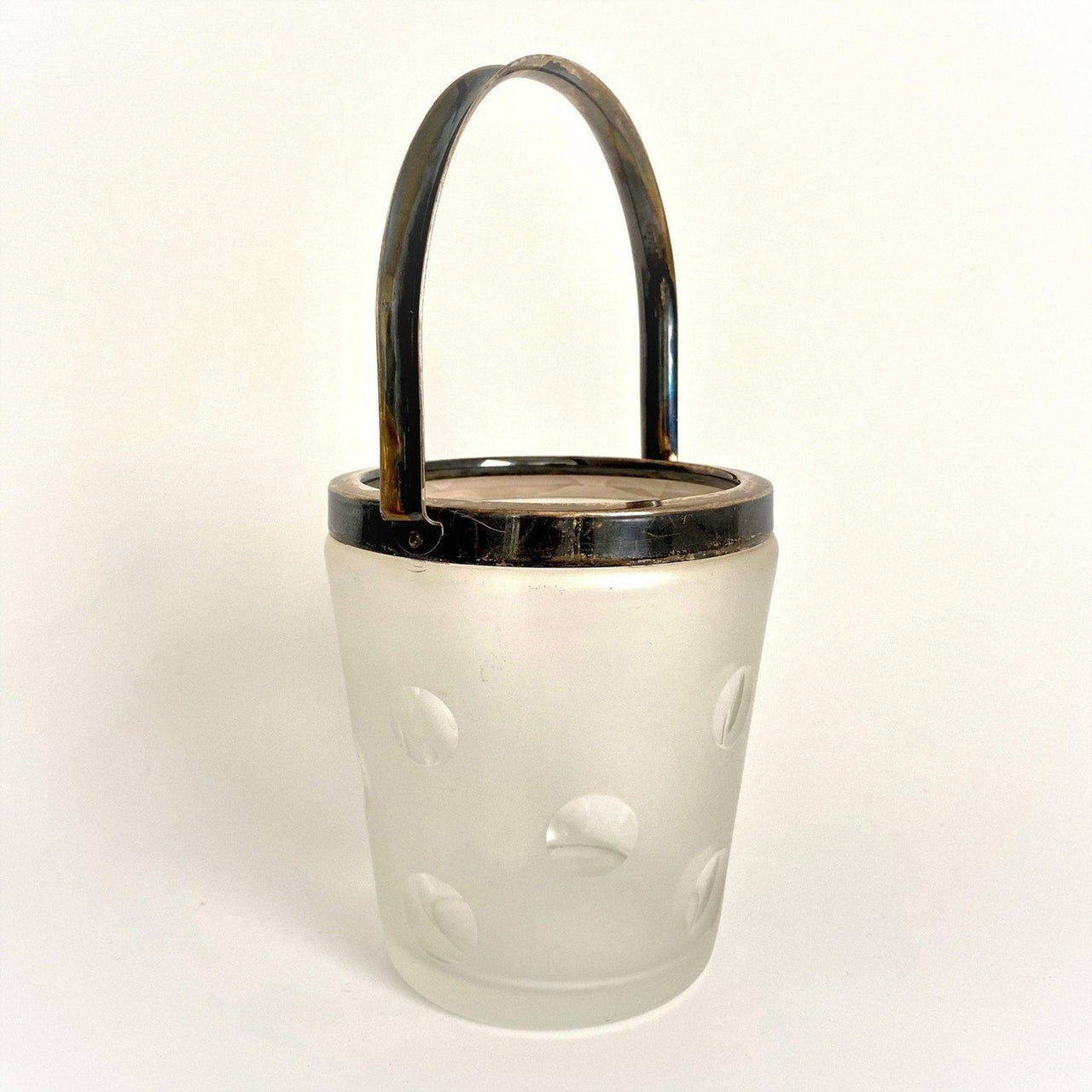 Eiskübel aus Glas geschliffen versilbert Vintage 60er