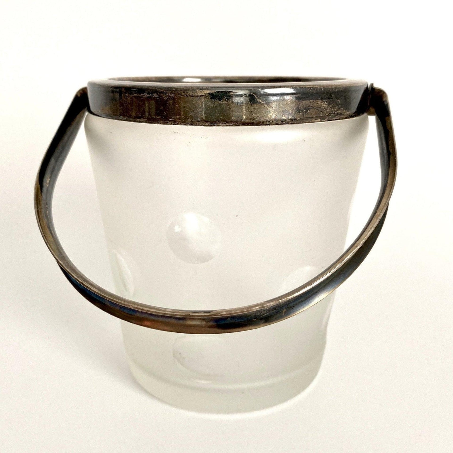 Eiskübel aus Glas geschliffen versilbert Vintage 60er
