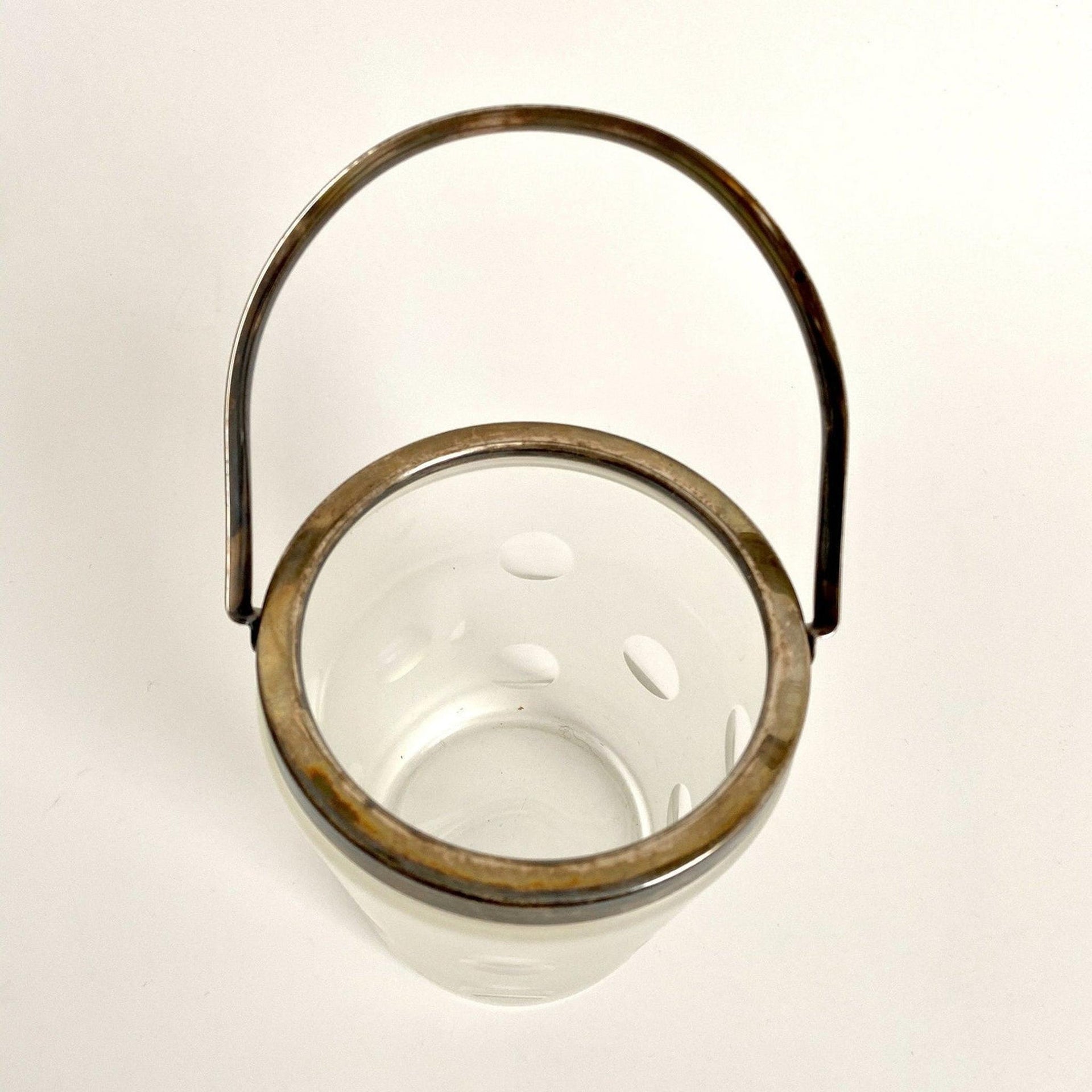 Eiskübel aus Glas geschliffen versilbert Vintage 60er