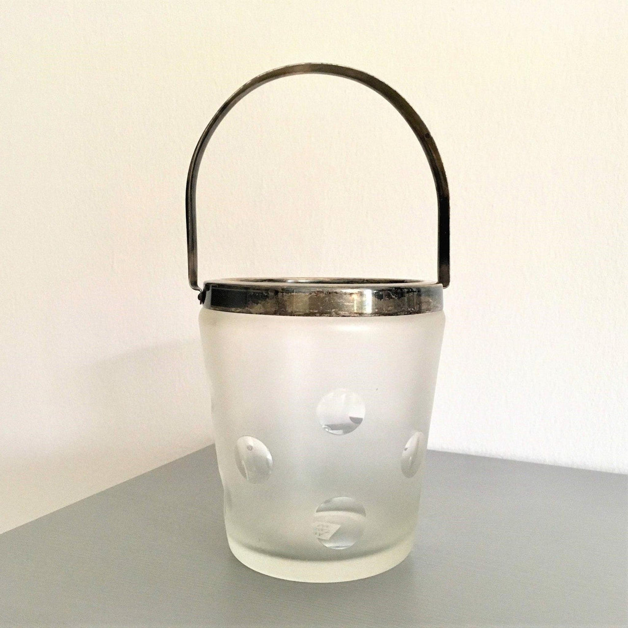 Eiskübel aus Glas geschliffen versilbert Vintage 60er