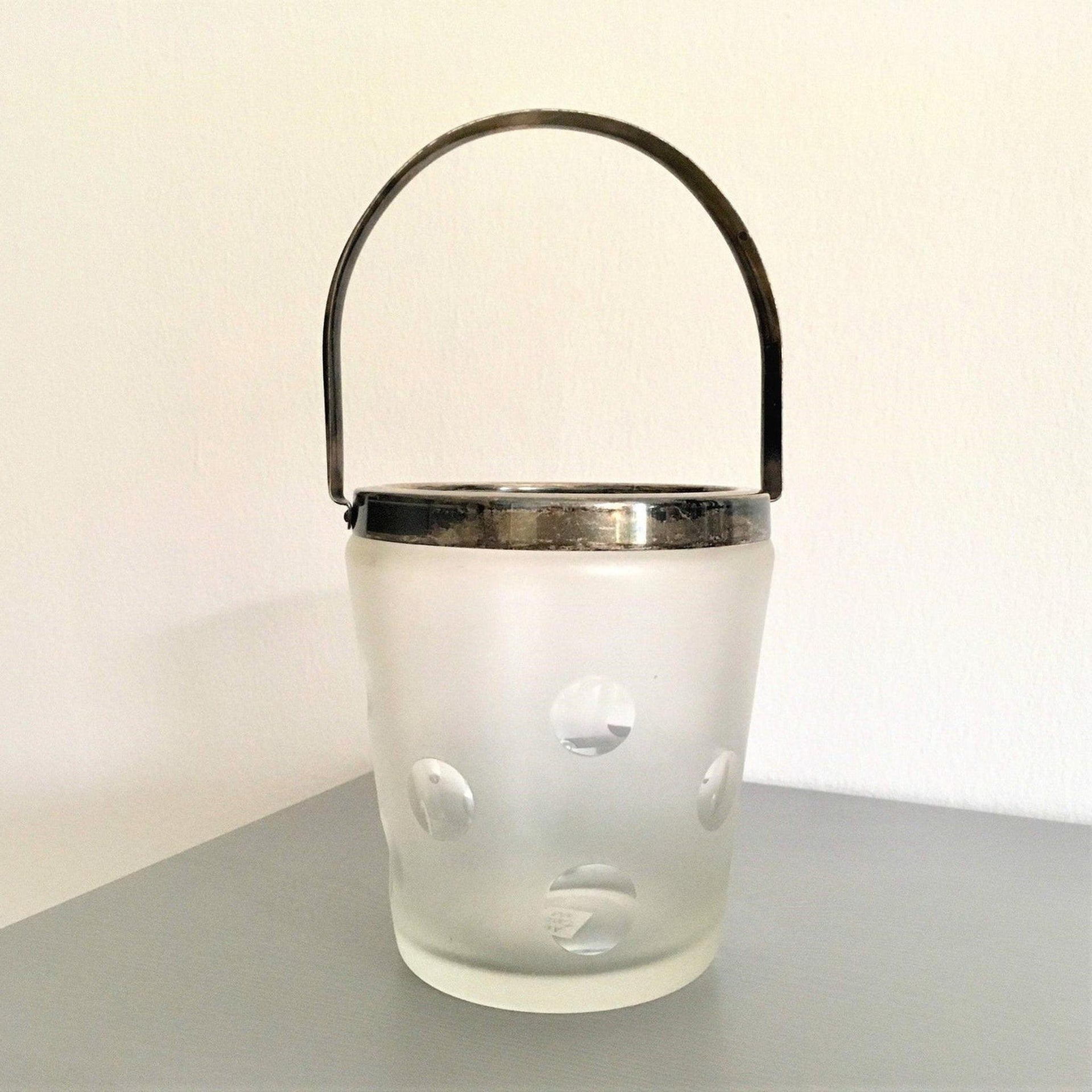 Eiskübel aus Glas geschliffen versilbert Vintage 60er