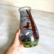 Glasvase Antik Glas Vase Handbemalt Auerhahn 19. Jh.