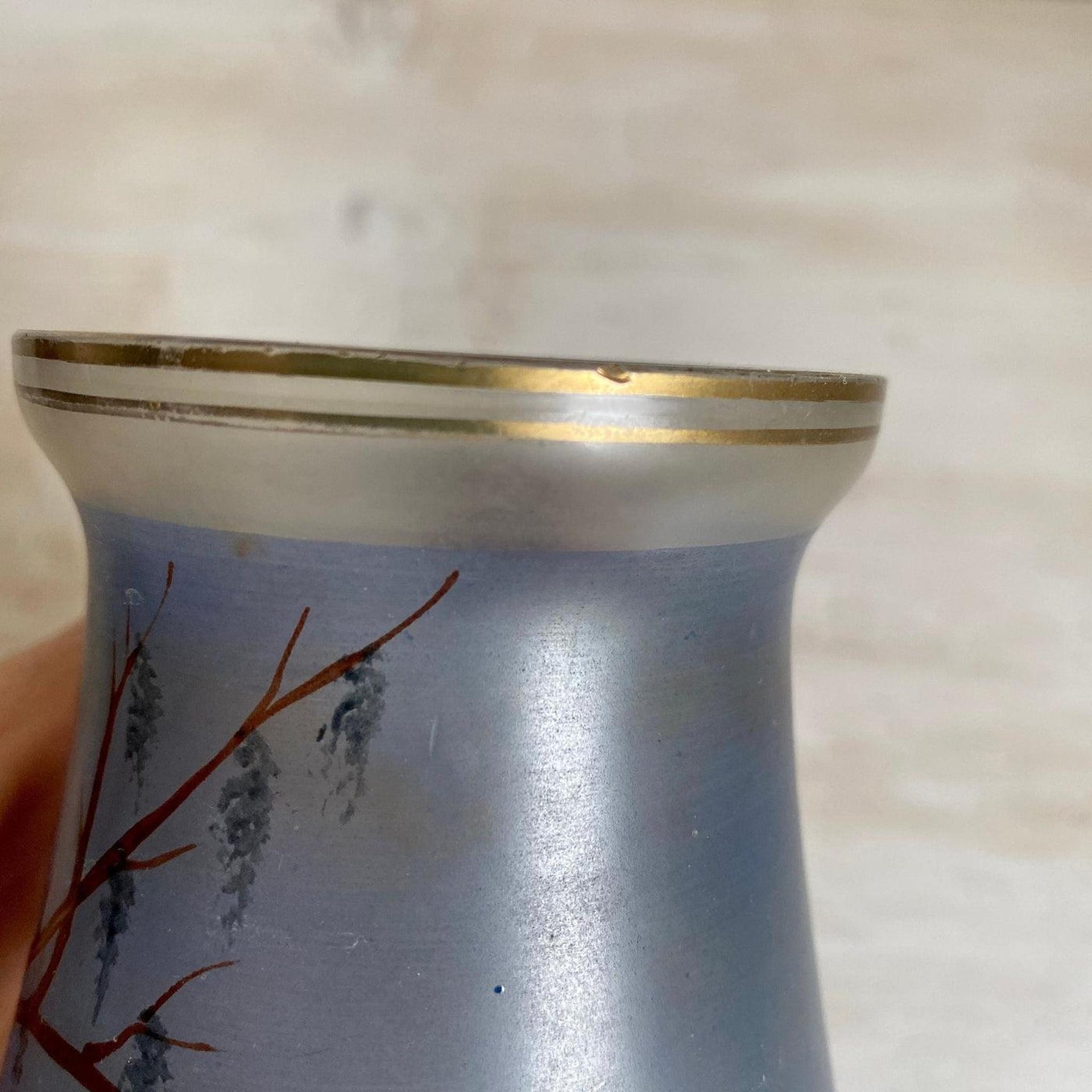 Glasvase Antik Glas Vase Handbemalt Auerhahn 19. Jh.