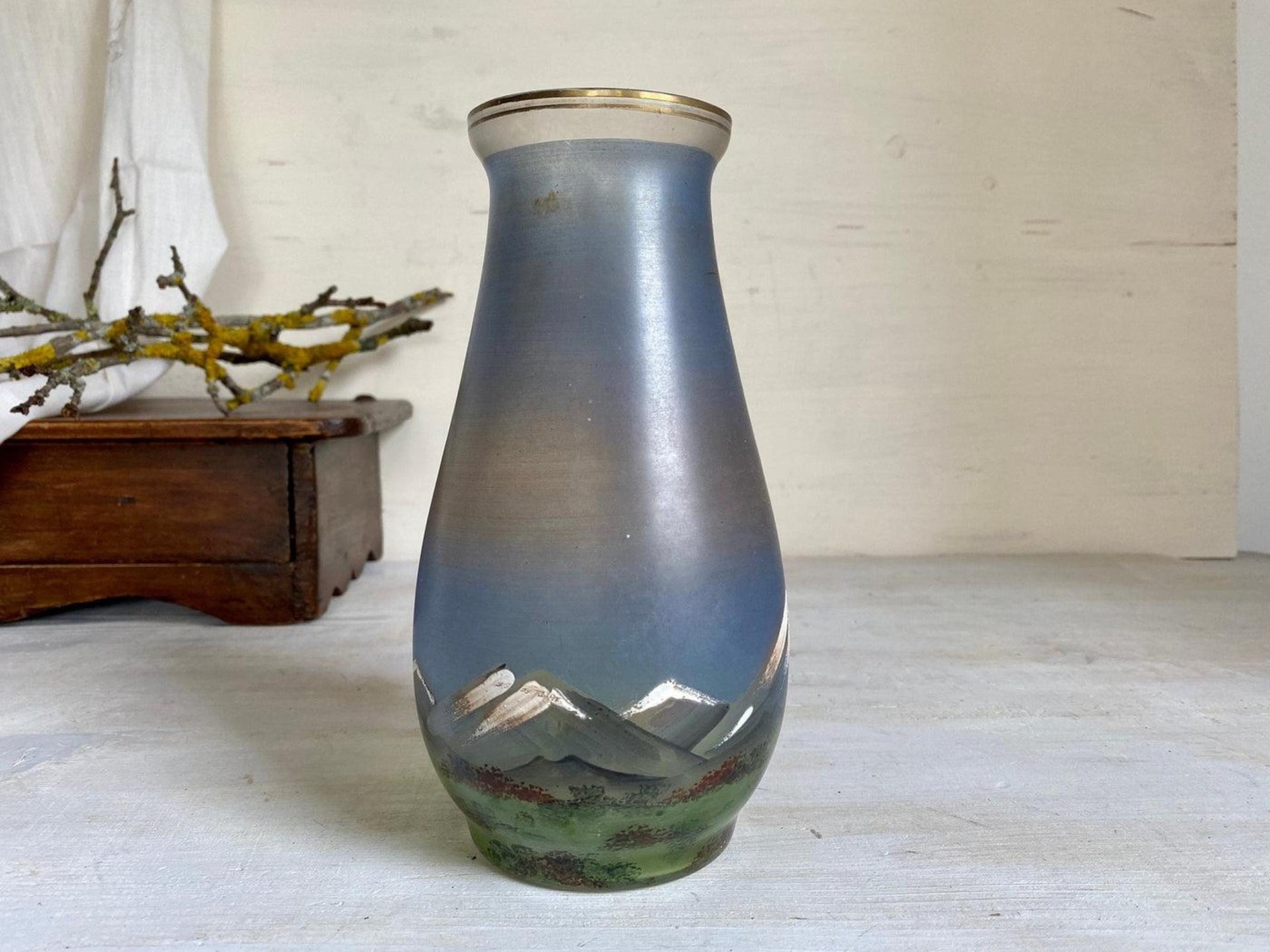 Glasvase Antik Glas Vase Handbemalt Auerhahn 19. Jh.