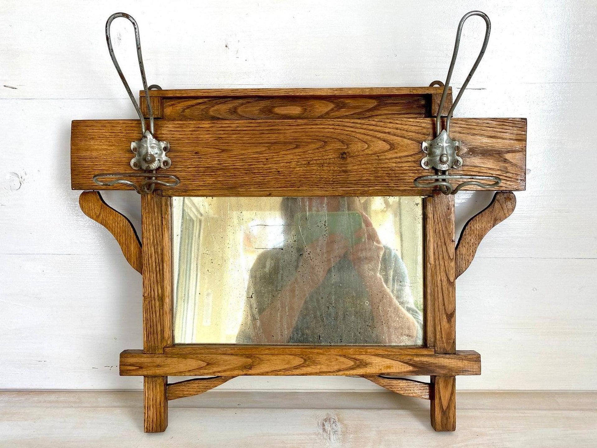 Jugendstil Garderobe Antik Holz mit Spiegel um 1900