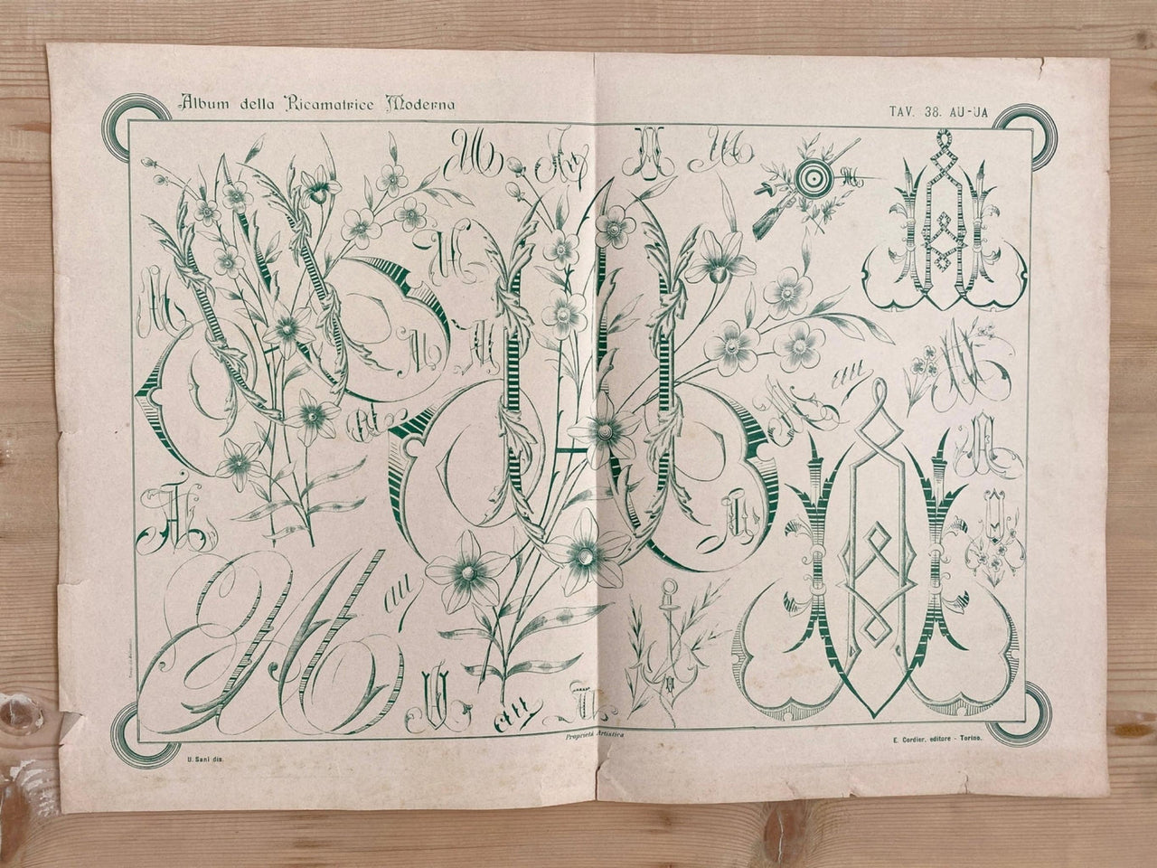 Jugendstil Stickvorlage Monogramm AU, um 1910