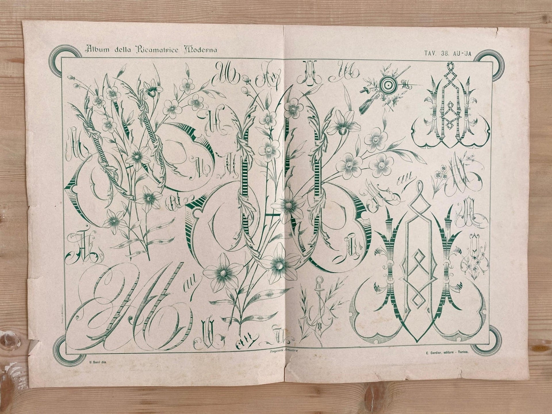 Jugendstil Stickvorlage Monogramm AU, um 1910