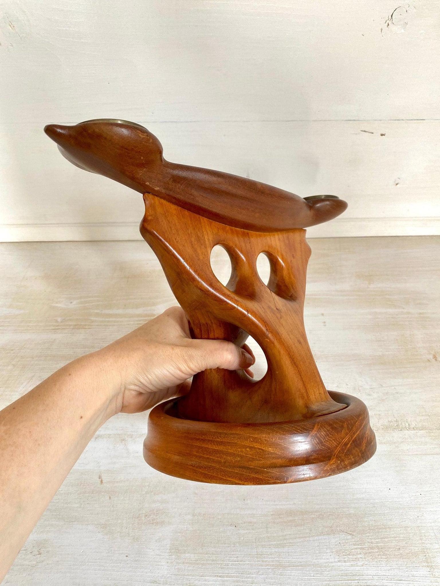 Midcentury Kerzenständer aus Teak Holz Skulptur handgeschnitzt, 60er Jahre
