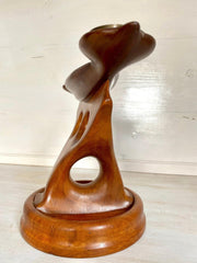 Midcentury Kerzenständer aus Teak Holz Skulptur handgeschnitzt, 60er Jahre
