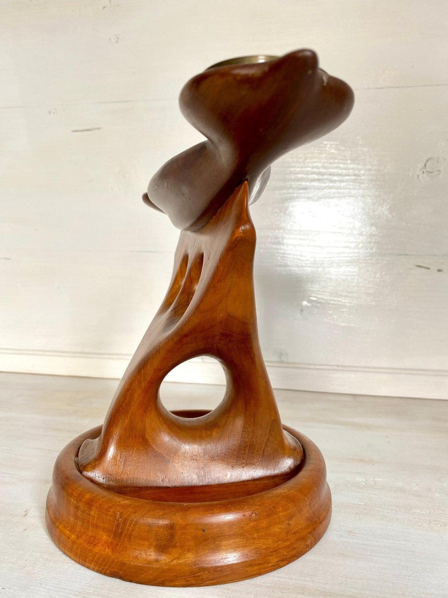 Midcentury Kerzenständer aus Teak Holz Skulptur handgeschnitzt, 60er Jahre