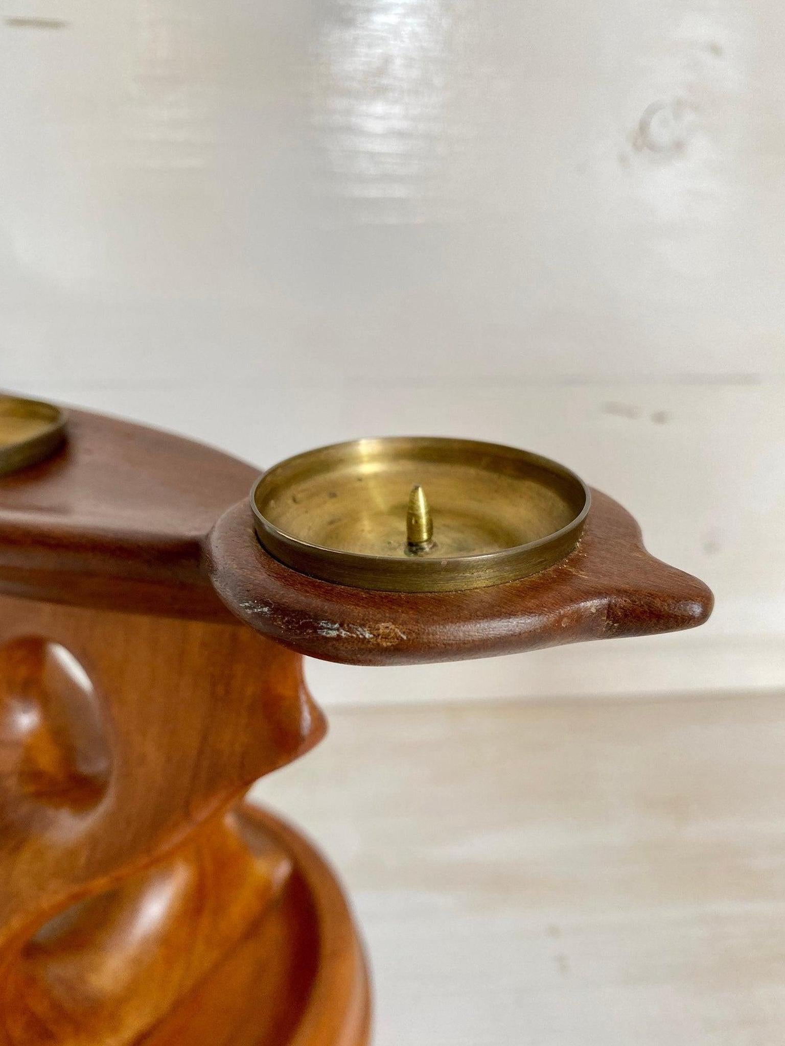 Midcentury Kerzenständer aus Teak Holz Skulptur handgeschnitzt, 60er Jahre