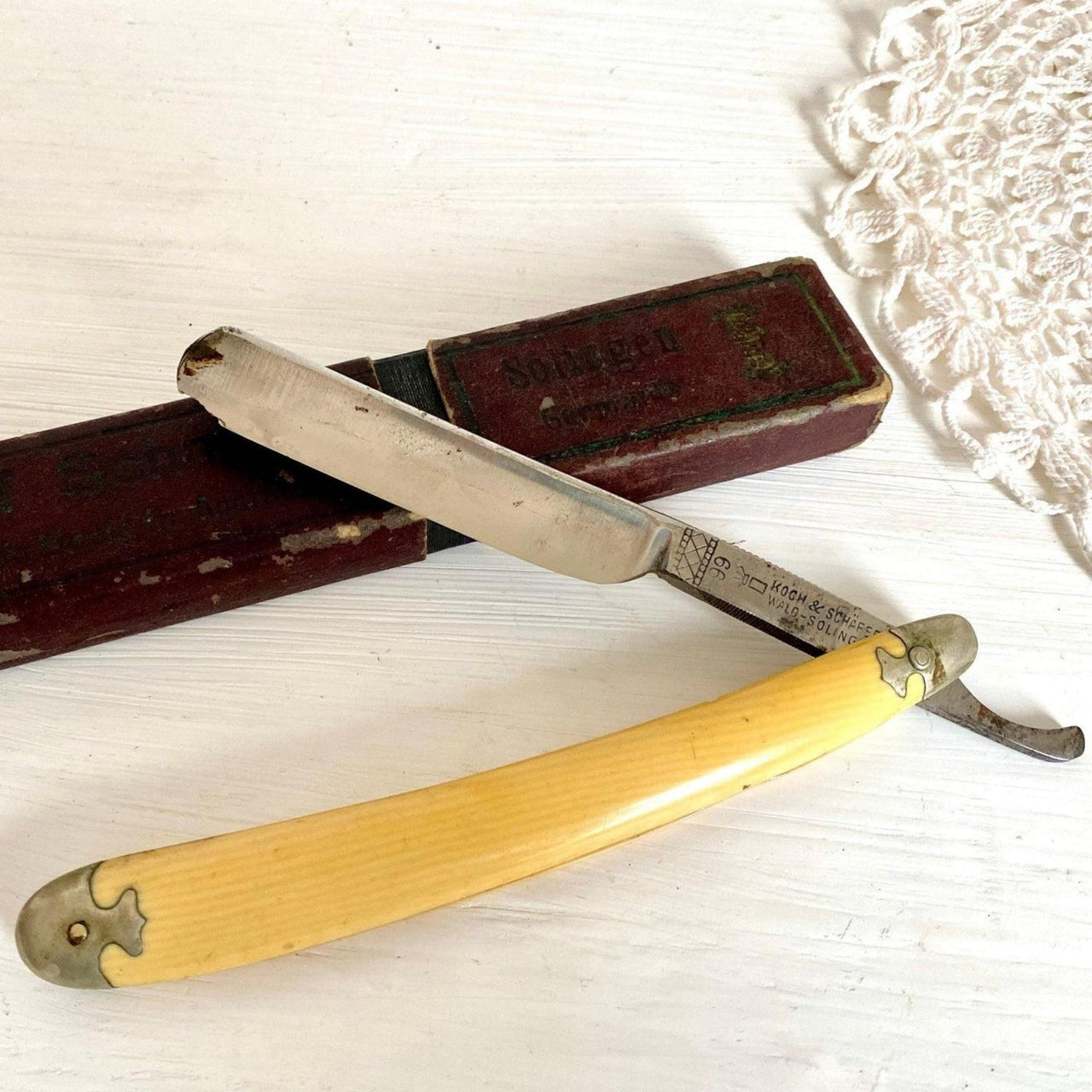Rasiermesser Antik KAMA 99 Solingen Koch & Schäfer mit Schachtel, 40er Jahre