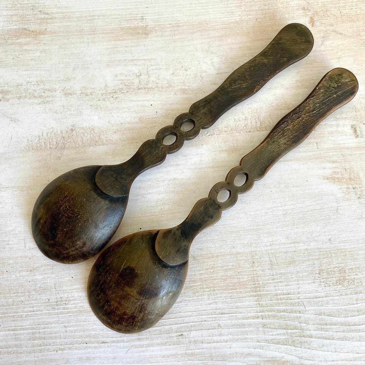 Salatbesteck Horn geschnitzt Antik 19. Jh.