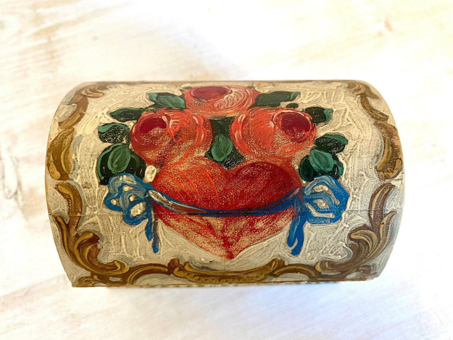 Schmuckschatulle Holz Bauernmalerei Handbemalt Vintage 50er