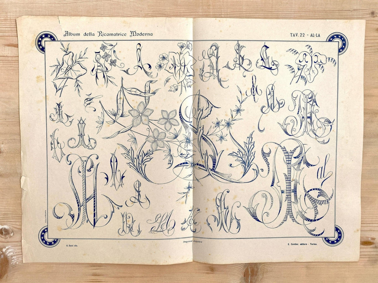 Stickvorlage Antik Jugendstil Initialen AL Stickmuster, um 1910